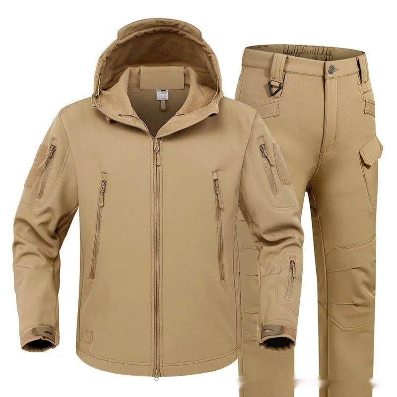 Soft shell shark skin camouflage jacket with fleece lining, non-hooded cardigan style, available in four colours