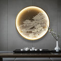Three-dimensional relief landscape decorative painting lamp with metal frame and built-in lighting for entryway wall