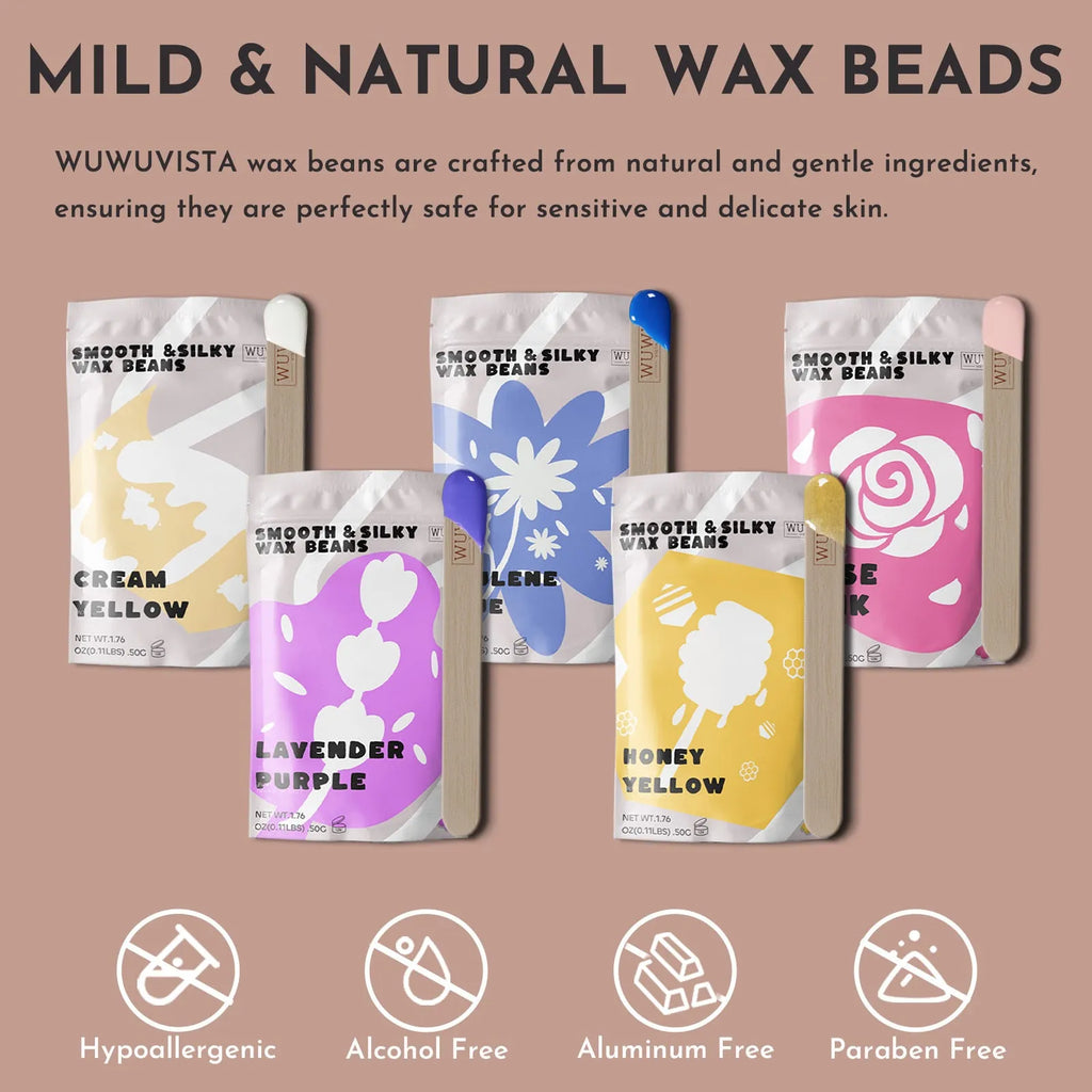 52-piece professional waxing kit with hard wax beans, warmer, and facial body nose hair removal tools