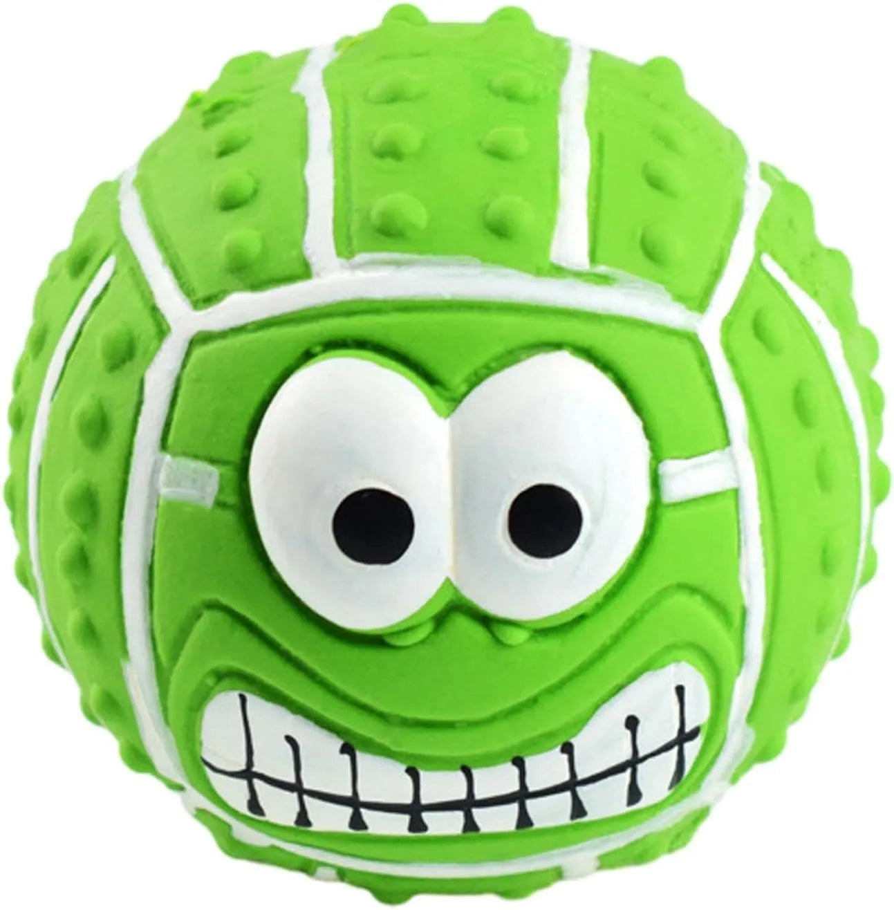Green latex dog ball with smile face and squeaker for small dogs