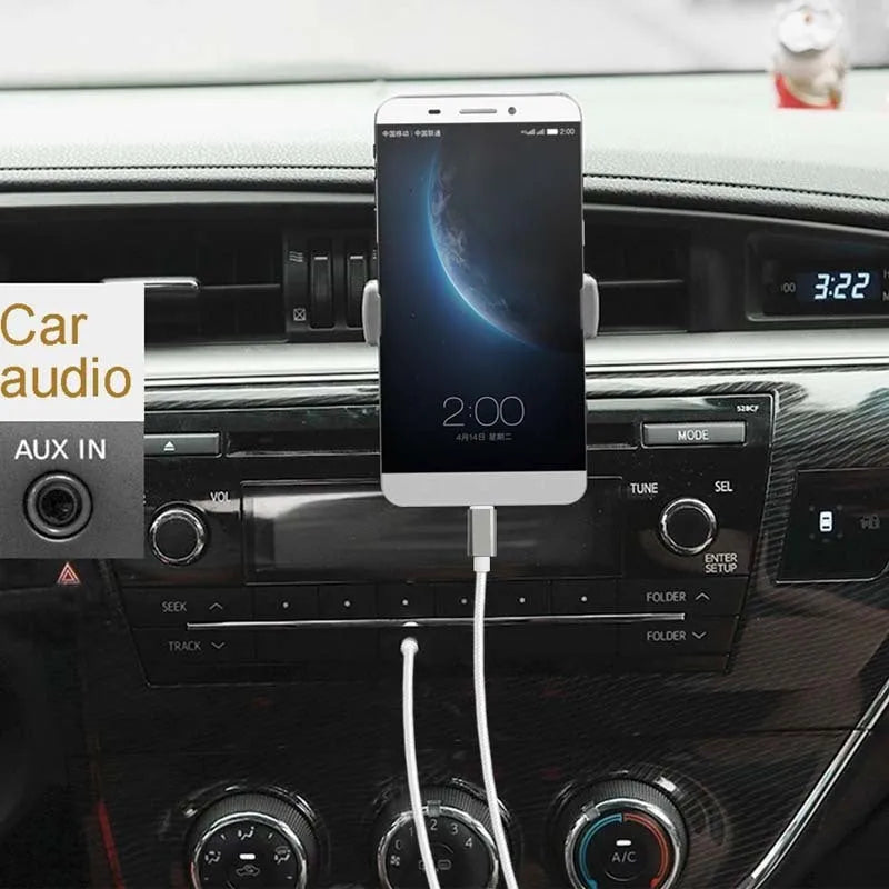 Type-C to 3.5mm braided AUX audio cable in pure colour options for car audio system connection