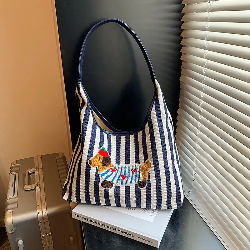 Large capacity shoulder bag with embroidery cartoon anime design, PU material, horizontal square shape, black red or blue