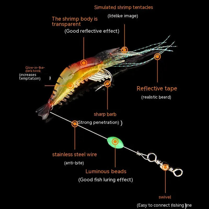Luer soft fishing lure with hook showing six colour variations including luminous pink and orange head options