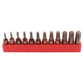 Black magnetic screwdriver bit set showing T6 to T40 sizes with hollow and solid hexagon shanks