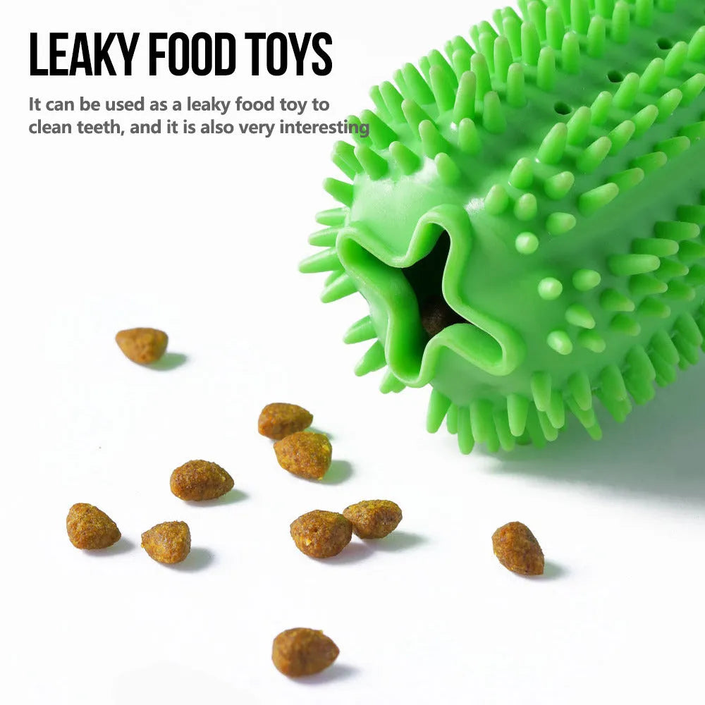 Green TPR dog chew toy with suction cup, small and large molar rods for teeth cleaning