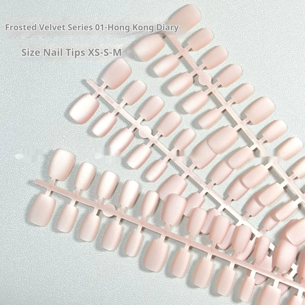 Frosted Velvet Cat's Eye artificial nail set in short ladder sizes on a display card.