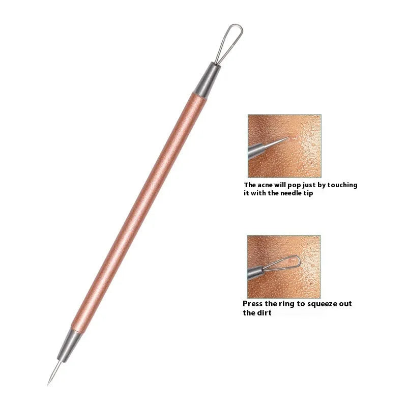 Six-piece stainless steel rose gold acne removal tool set with dual-purpose design
