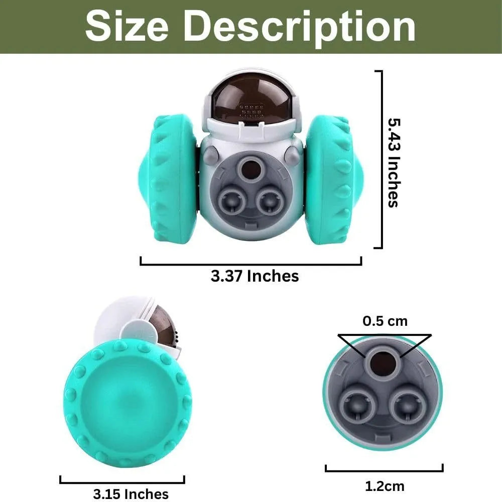 Self-balancing tumbler puzzle toy for small dogs with robot appearance and slow feeder design