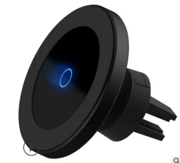 Car magnetic mobile phone holder with 360 degree rotation and wireless charging in black aluminium alloy