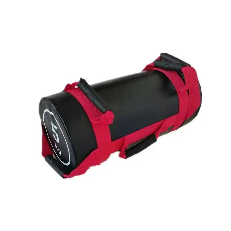 Flat white leather-coloured PVC fitness sandbag for weight training on gym floor