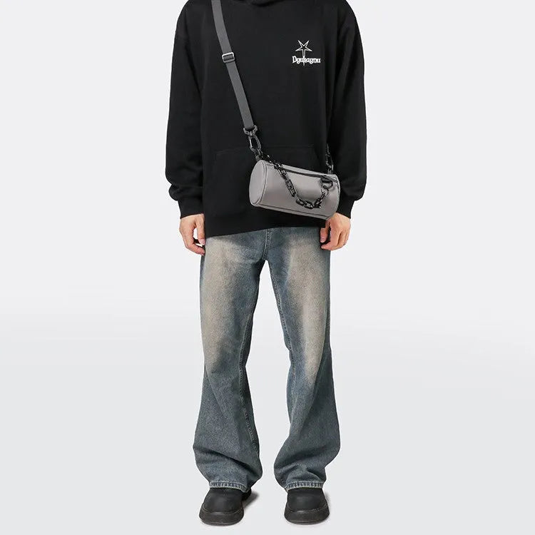 Waterproof Oxford cloth messenger crossbody bag with chain detailing in black, grey, or orange colours