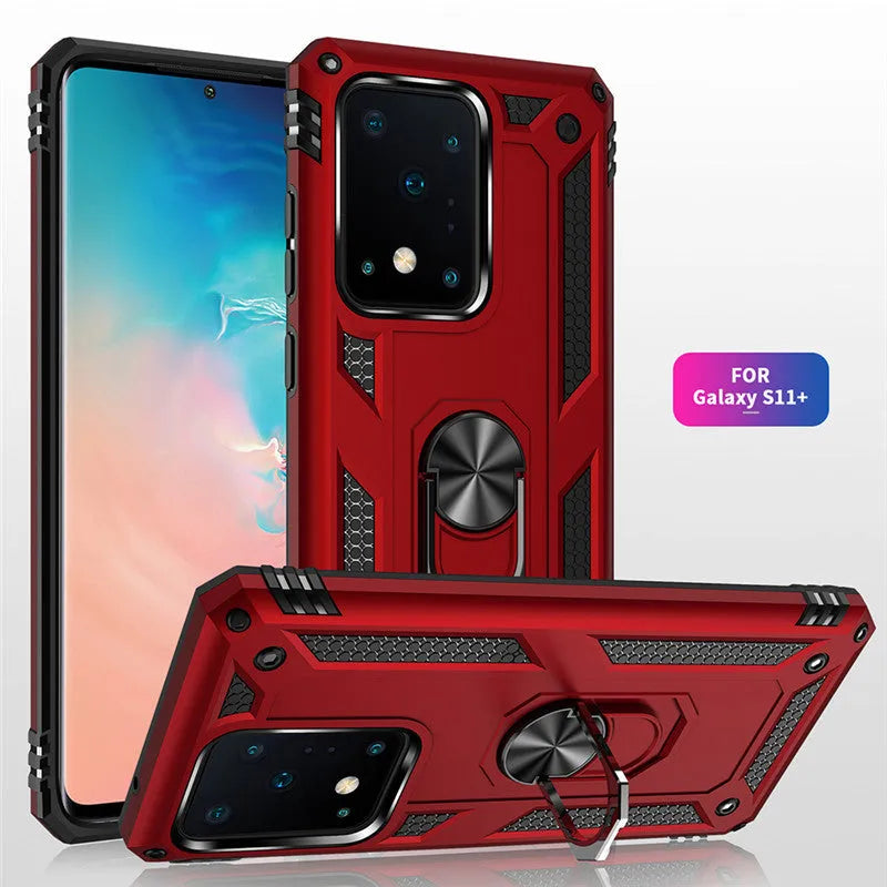 Samsung anti-fall phone case with ring bracket in black, red, blue, dark green, gold, silver, rose gold