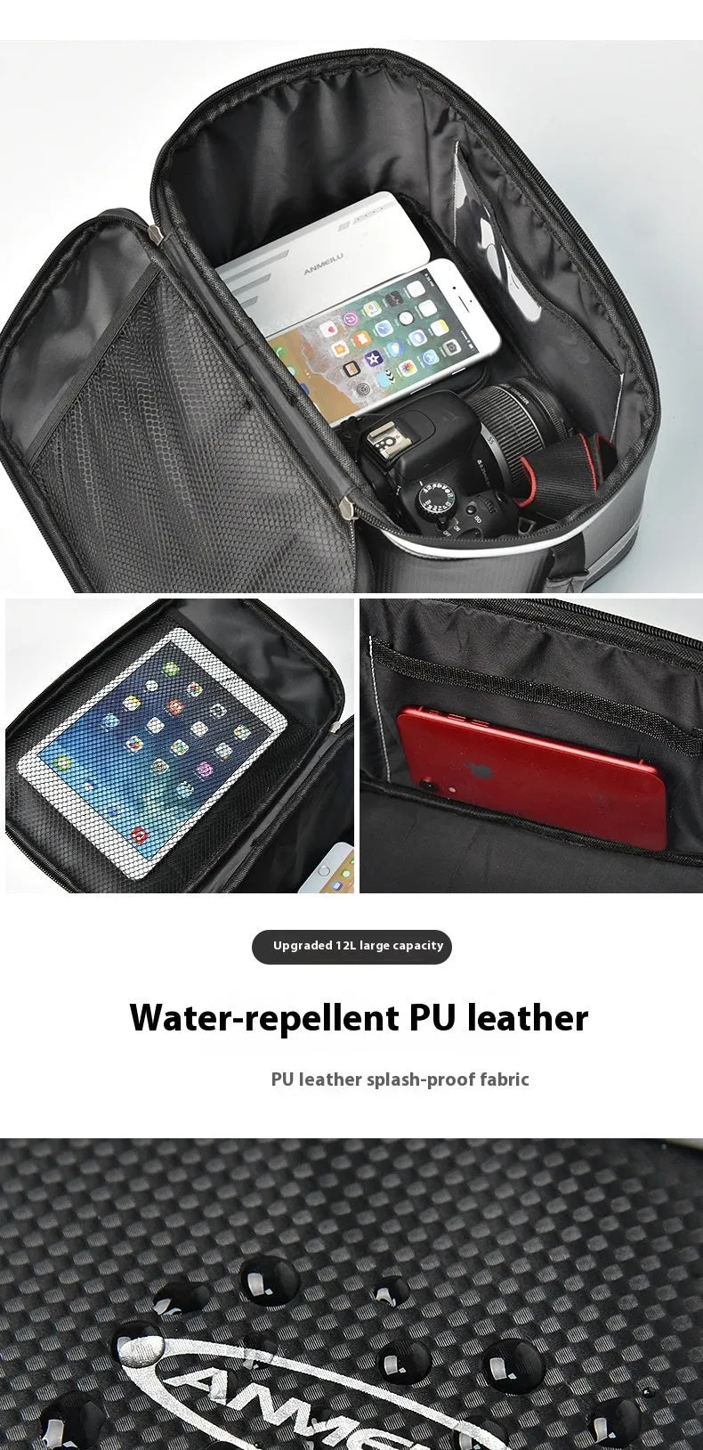 Black 12L waterproof backseat bag for car rack and bicycle equipment storage