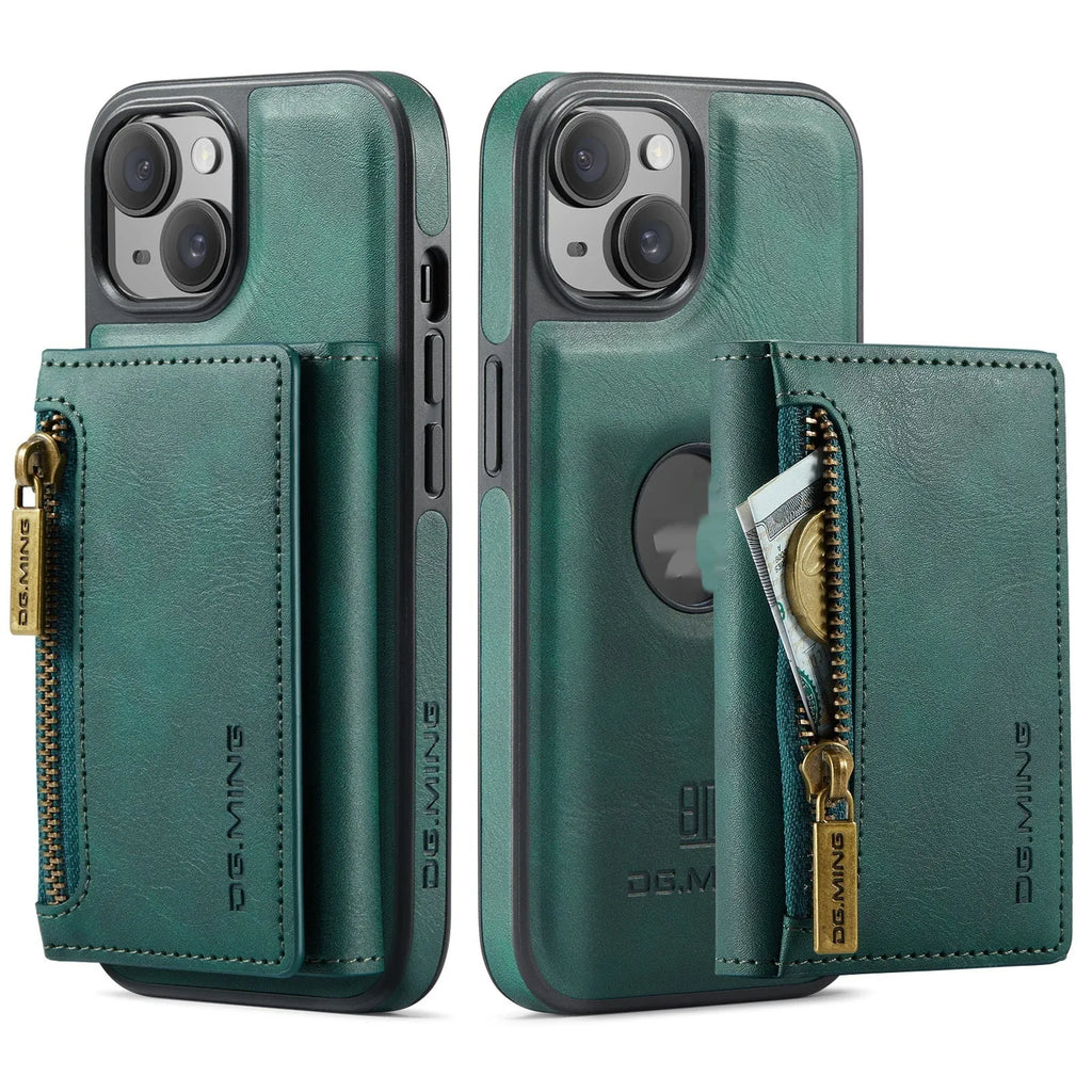 Plastic magnetic wallet phone case with card holder in retro handmade style for iPhone