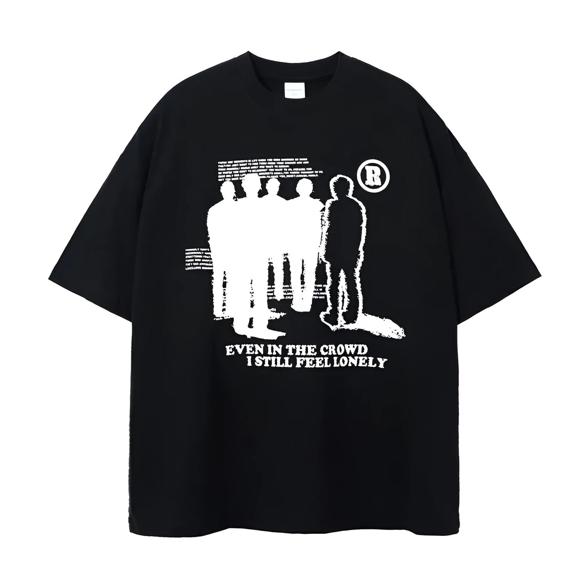 Men's oversized mercerized cotton T-shirt with gothic cartoon print, short sleeve loose fit, black haze blue or white