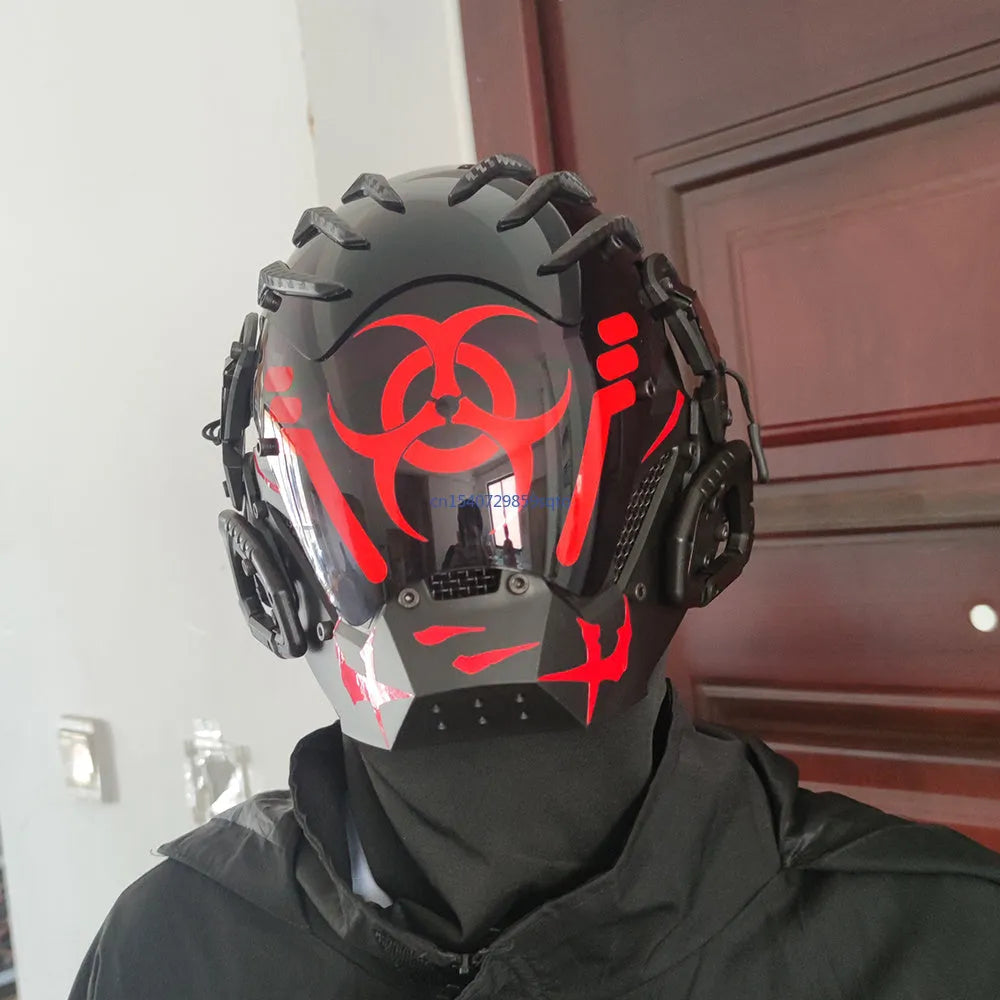 Black CYBER04 full face tech prop helmet mask for cosplay and costume parties