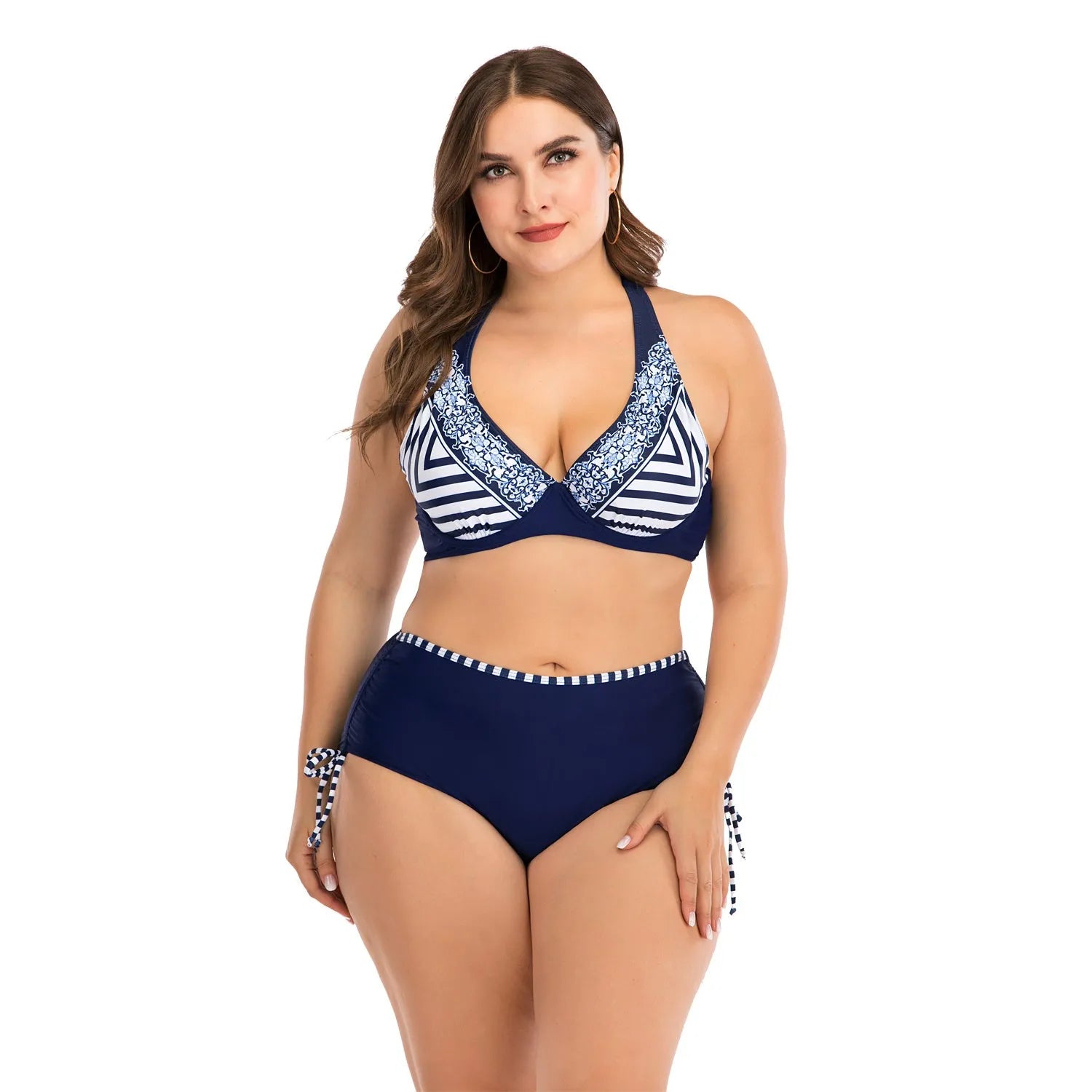 Underwire bikini with steel support and chest pads for fuller figures, polyester fibre, photo colour