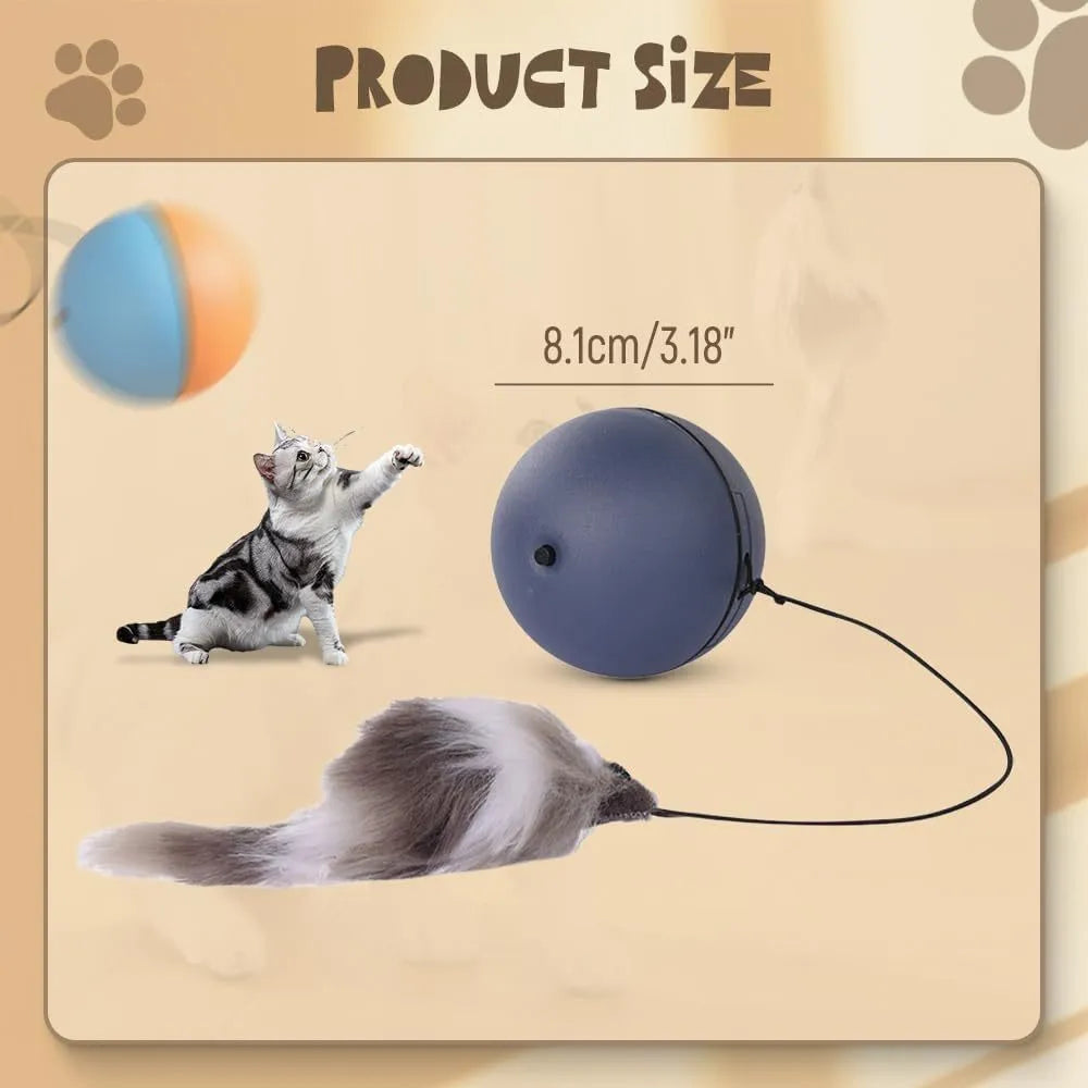 Automatic self-rolling blue and orange ball toy for cats and dogs on indoor floor