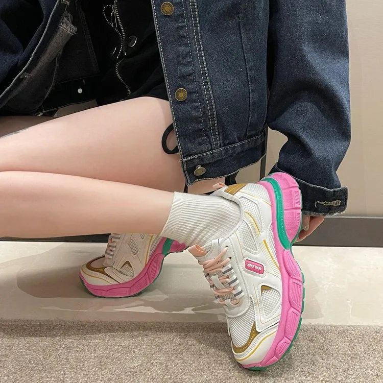 Women's casual sneakers mesh surface canvas upper platform sole black