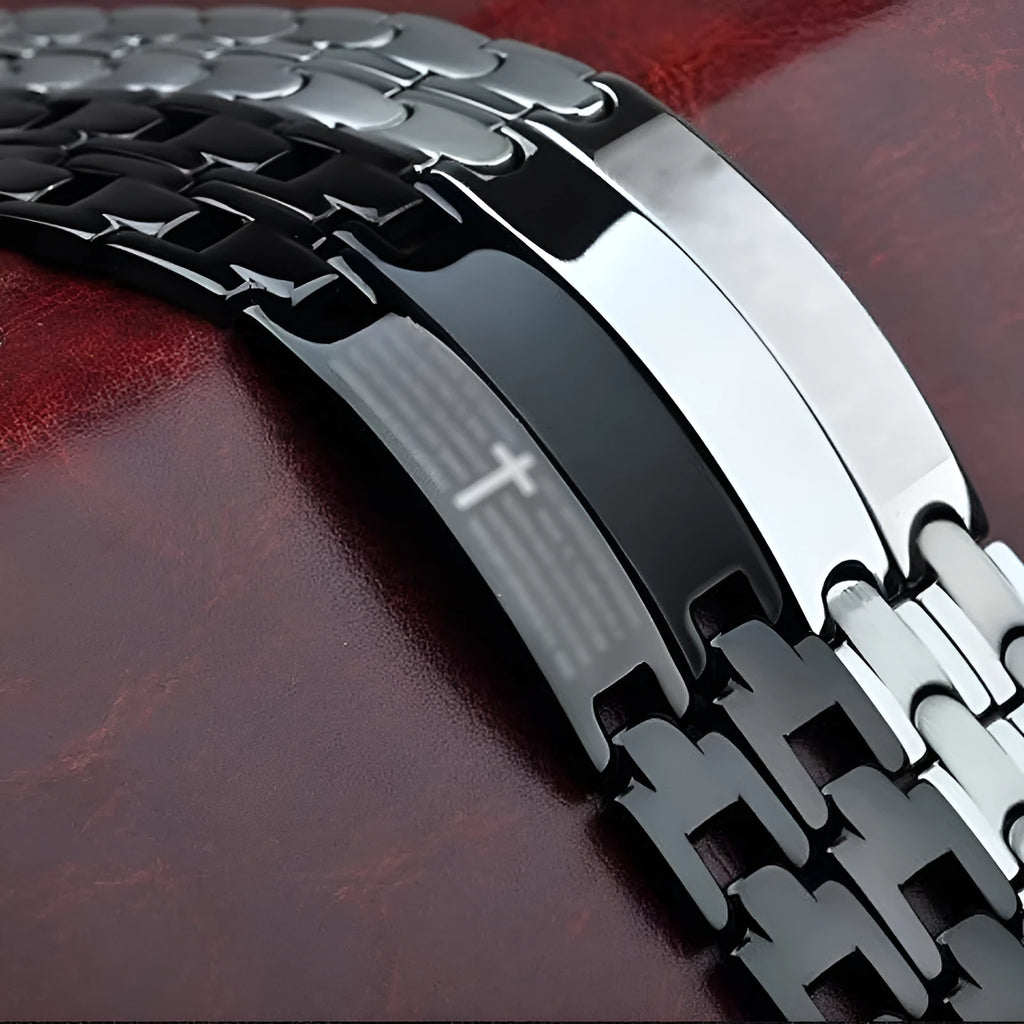 Men's titanium steel curved geometric bracelet with electroplated quadrilateral pattern in steel colour