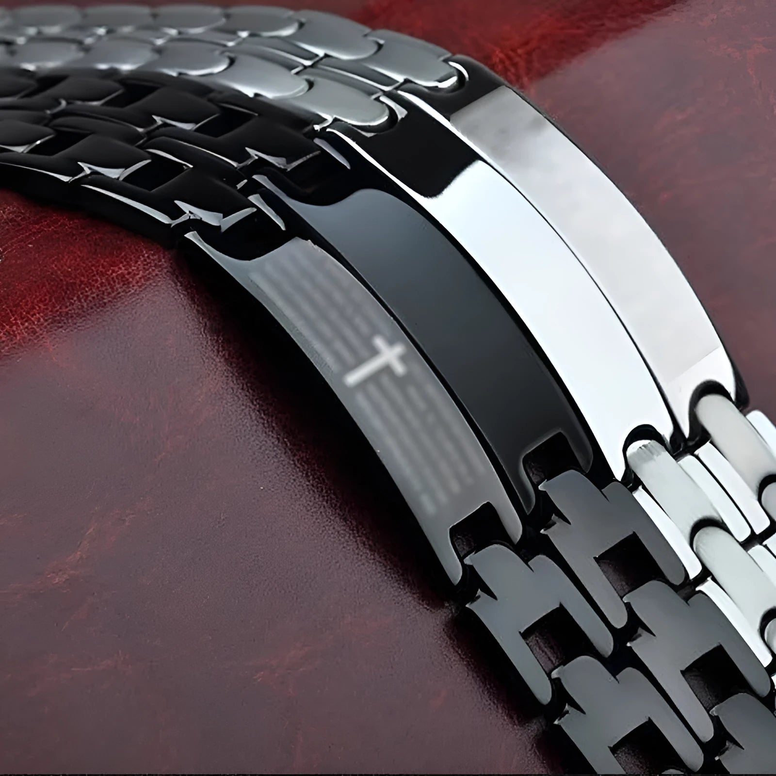 Men's titanium steel curved geometric bracelet with electroplated quadrilateral pattern in steel colour