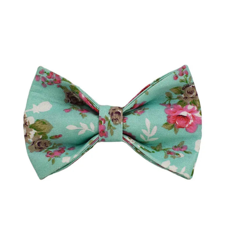 Rose-coloured fabric dog collar set with green background, includes leash, detachable bow, and vest for dogs.
