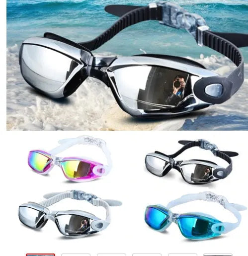 Swimming goggles with polycarbonate PC anti-fog lens and silicone strap in blue