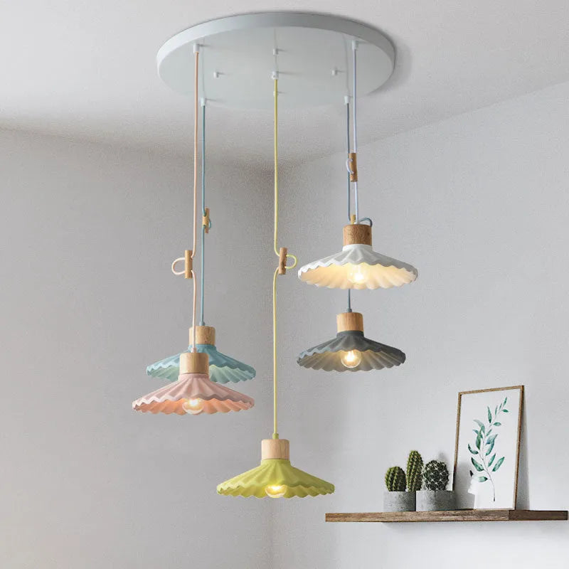 Modern simplicity cement solid wood chandelier with pink single light, resin construction, adjustable cord