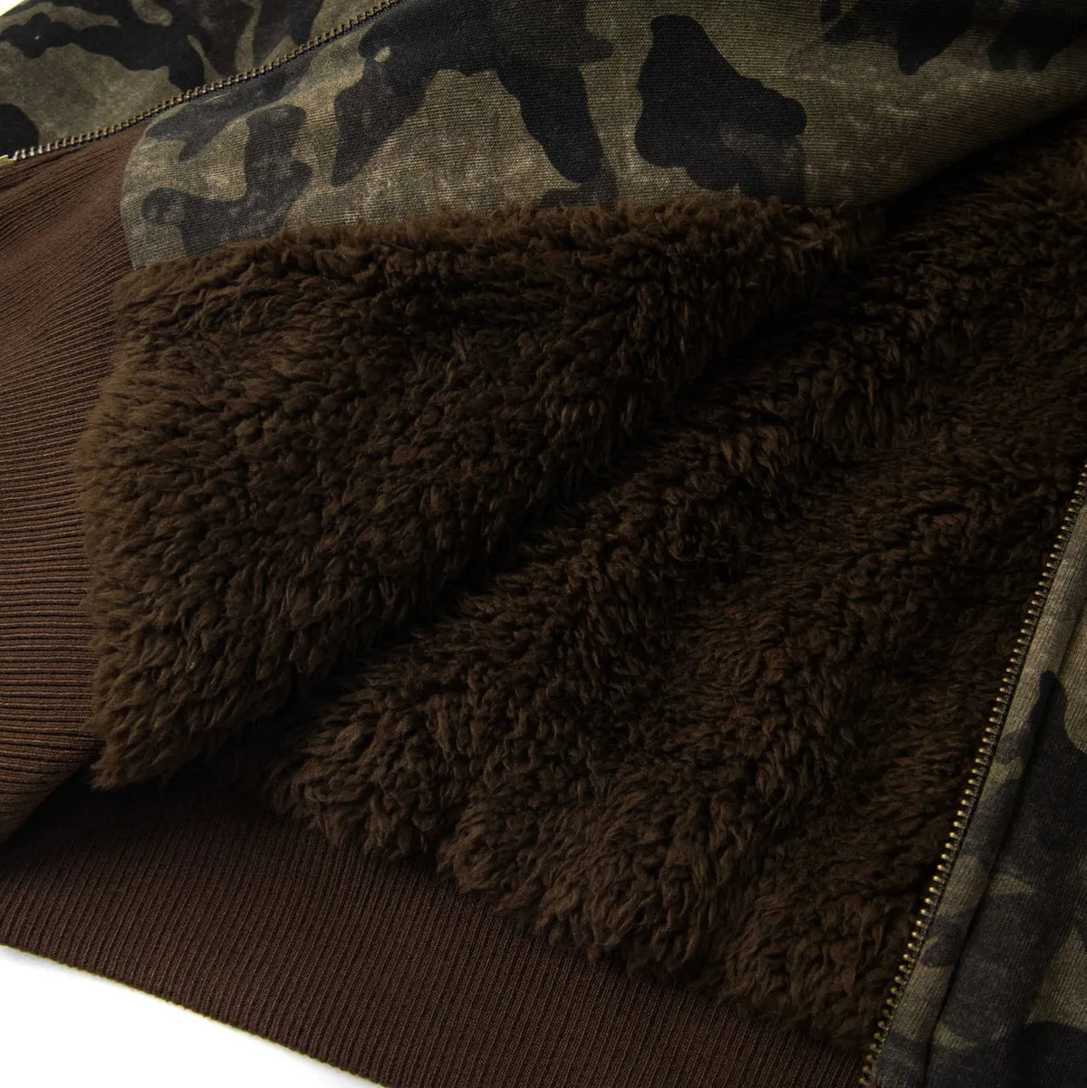 Women's camouflage reversible jacket with detachable fur hood, cotton fabric, regular fit and long sleeves