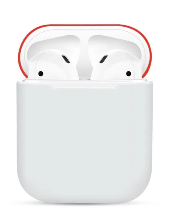 Soft black silicone protective cover for Apple AirPods charging case, shown with split design.