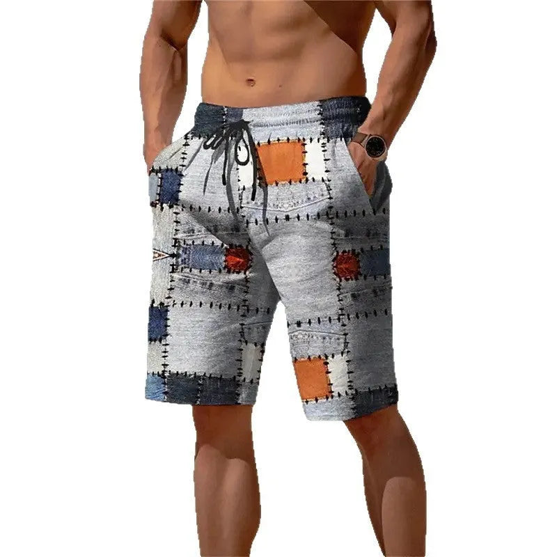 Men's 3D plaid mesh shorts in loose fit with micro-elastic fabric for summer wear