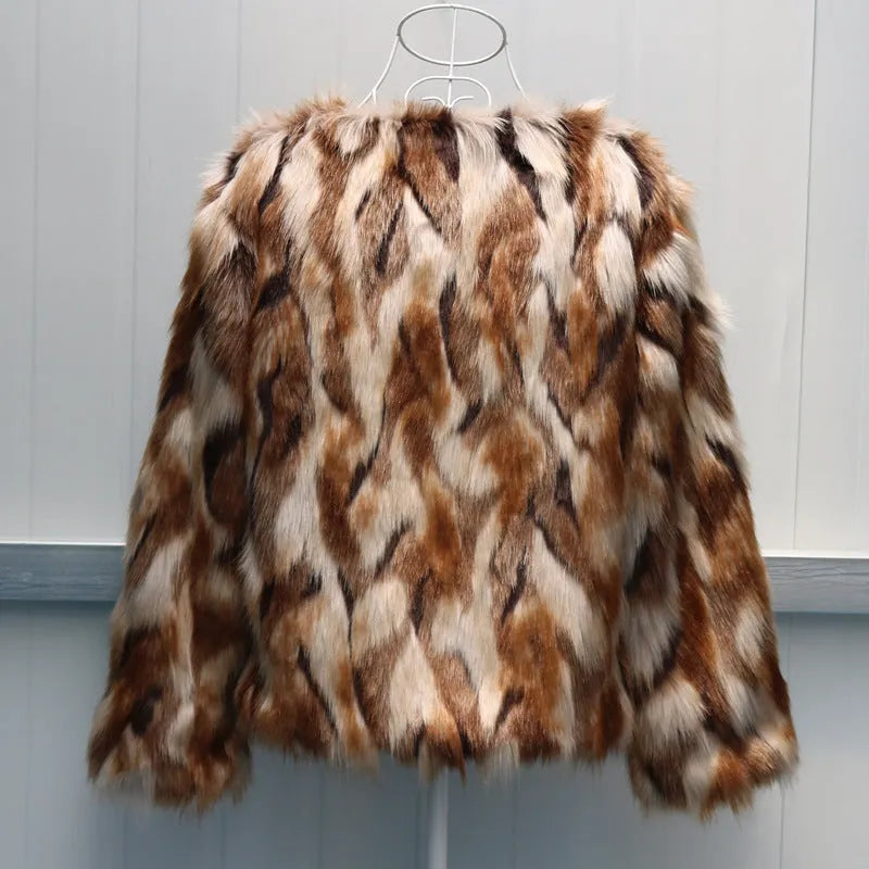 Women's slim-fit Korean-style faux fur coat in photographed colour with regular sleeves.