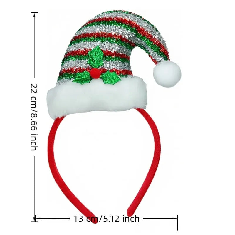 Cartoon Christmas headband party headdress handmade from polyester fibre with elk motif in a red fluffy ball cap style.