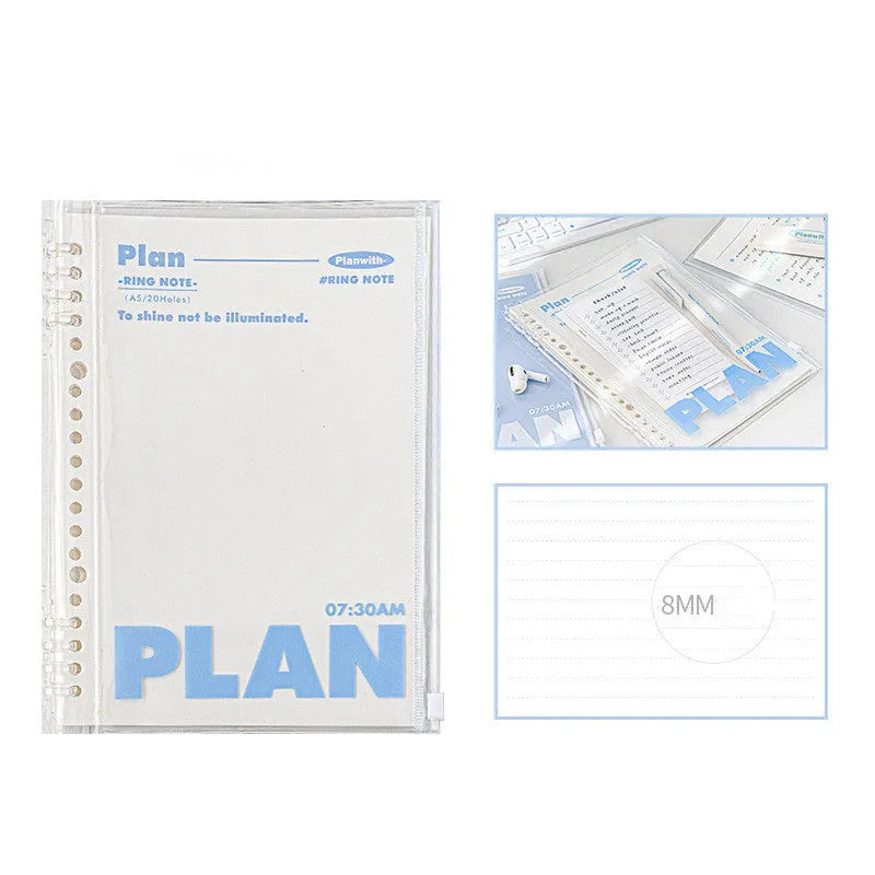 A5 PVC notebook cover for spiral notebooks in white or blue colour options