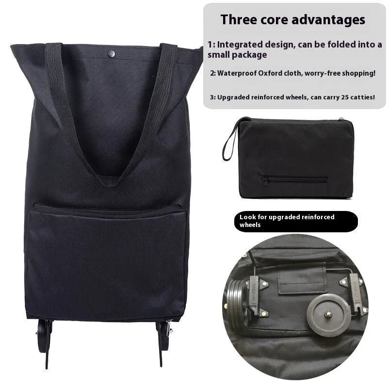 Folding shopping cart trolley bag with stainless steel frame in Black Geometry colour