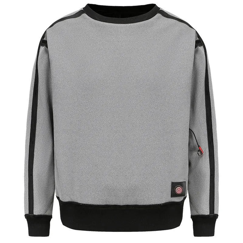 USB electric heated jacket top in black or gray, polyester fibre, Asian sizes M to XXXXL, shown as a neutral heated clothing item.