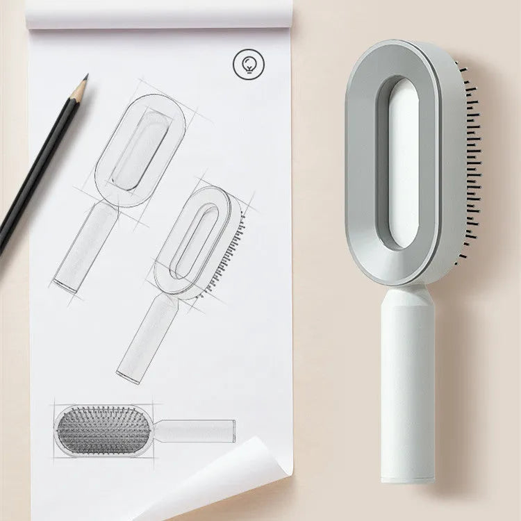 Self-cleaning hair brush with air cushion design and one-key cleaning function in various colour options