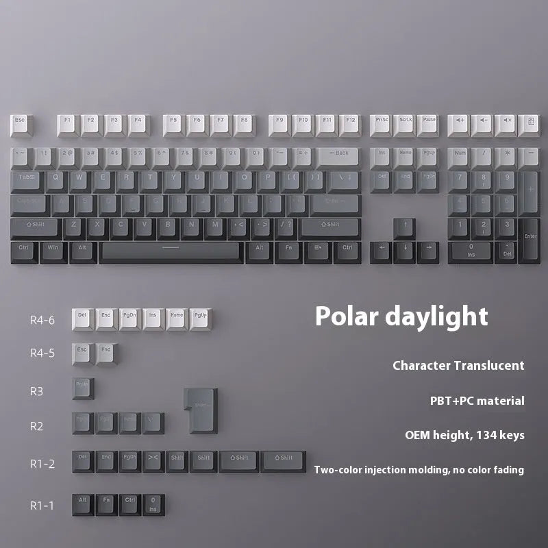 Polar Day Gradient engraved luminous PBT key cap set for mechanical keyboards, 290 x 160 x 30mm, double injection moulded