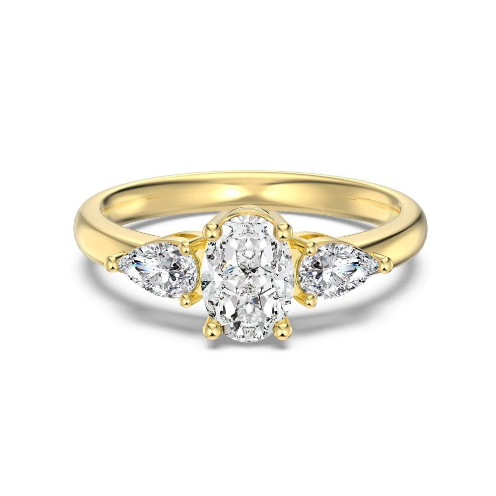 S925 sterling silver ring with three main stones in drop shape, gold or white gold colour, sizes 5 to 9