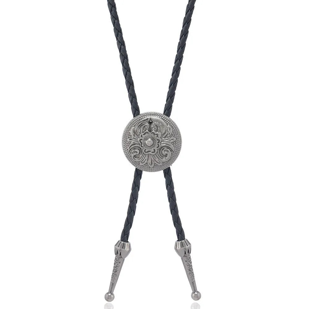 Pentagram cow alloy pendant necklace with leather rope chain, antique bronze or silver finish, 81cm and above
