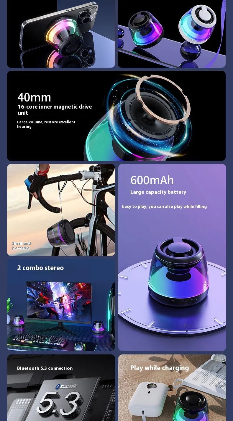 Portable magnetic Bluetooth speaker with LED lighting effects in black colour option