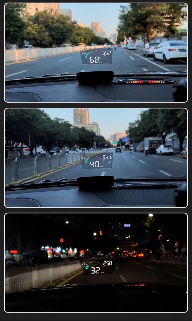 Black universal car head-up display GPS speed projector with USB cable for dashboard mounting