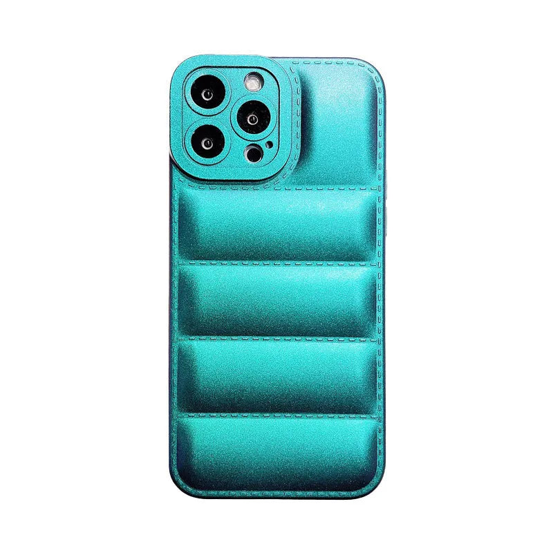 Laser blue silicone down jacket textured phone case with frosted finish for iPhone