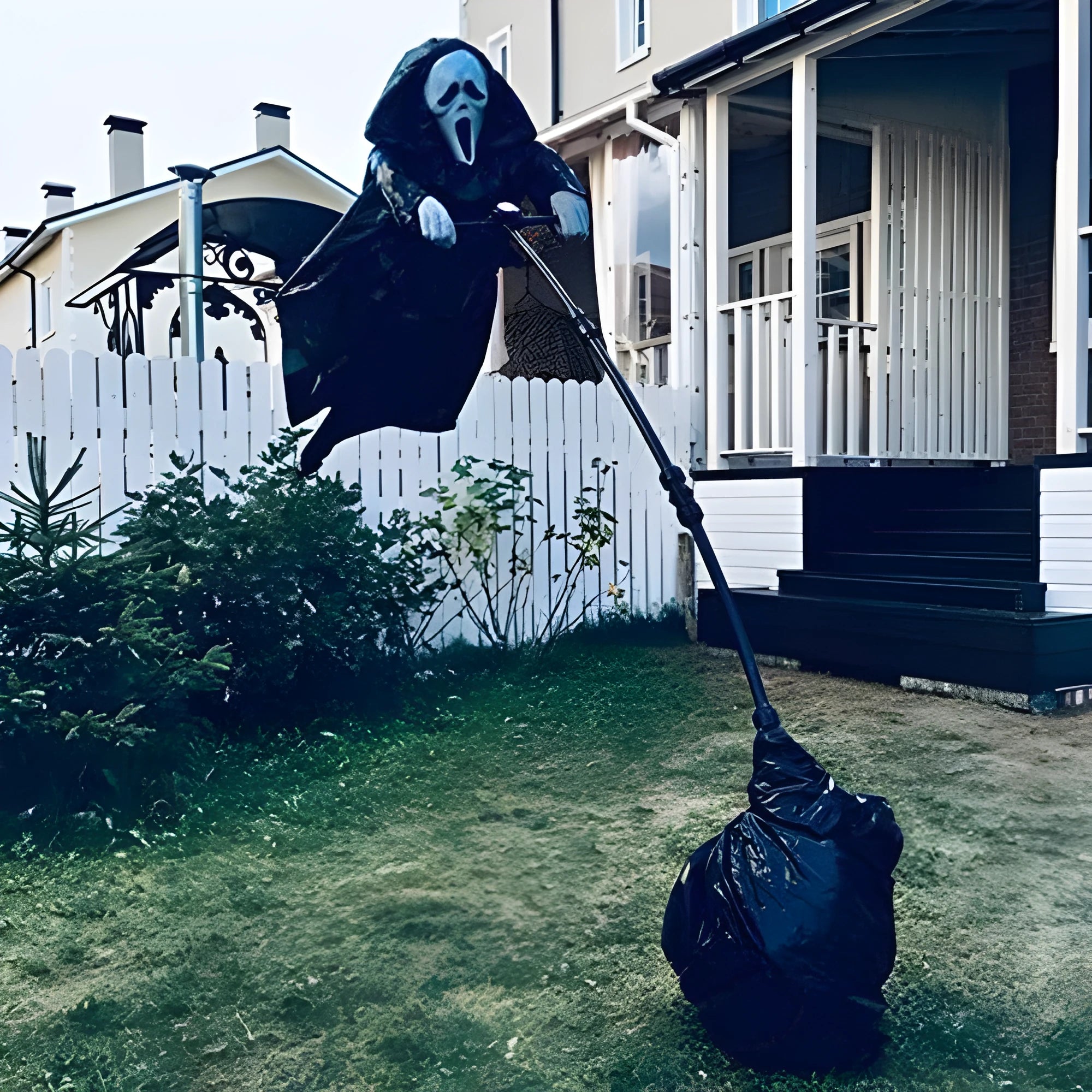 Plastic skeleton scarecrow with screaming skull design for Halloween decoration and garden bird control
