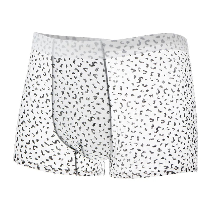 Men's ice silk boxer shorts with camouflage pattern in black leopard, zebra, or geometric design options