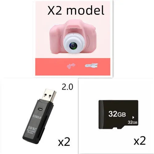 X2 HD mini cartoon digital camera for kids in silicone case with lanyard
