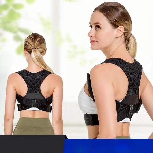Black anti-humpback correction belt for back posture support with open shoulder design
