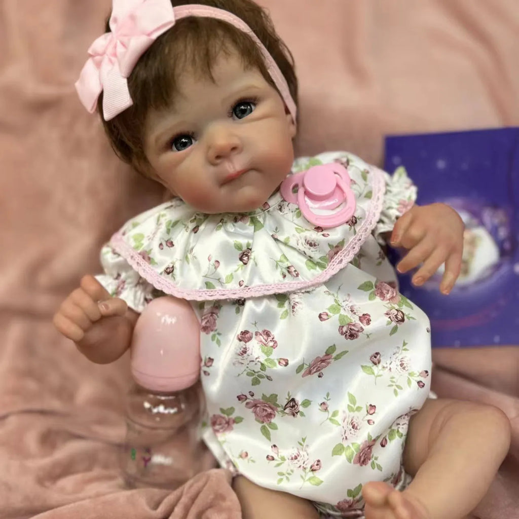 48cm full vinyl simulation reborn doll with hand-planted hair in natural style