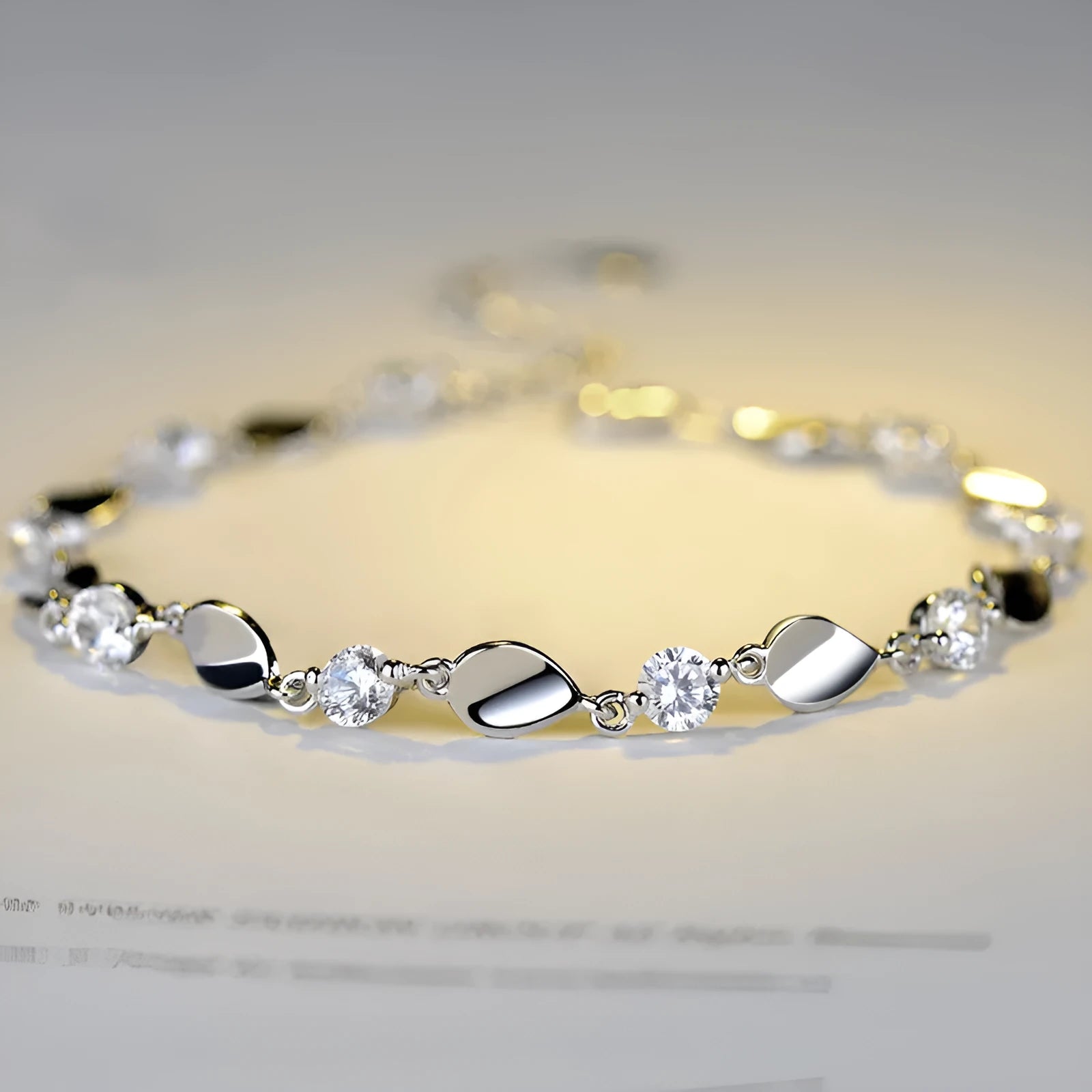Diamond-encrusted 925 sterling silver bracelet with AAA+ zircon stones, bright white and silver, adjustable chain tail