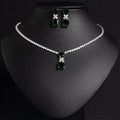 Small square zircon pendant earrings and necklace set in copper with mixed gem inlay on collarbone chain